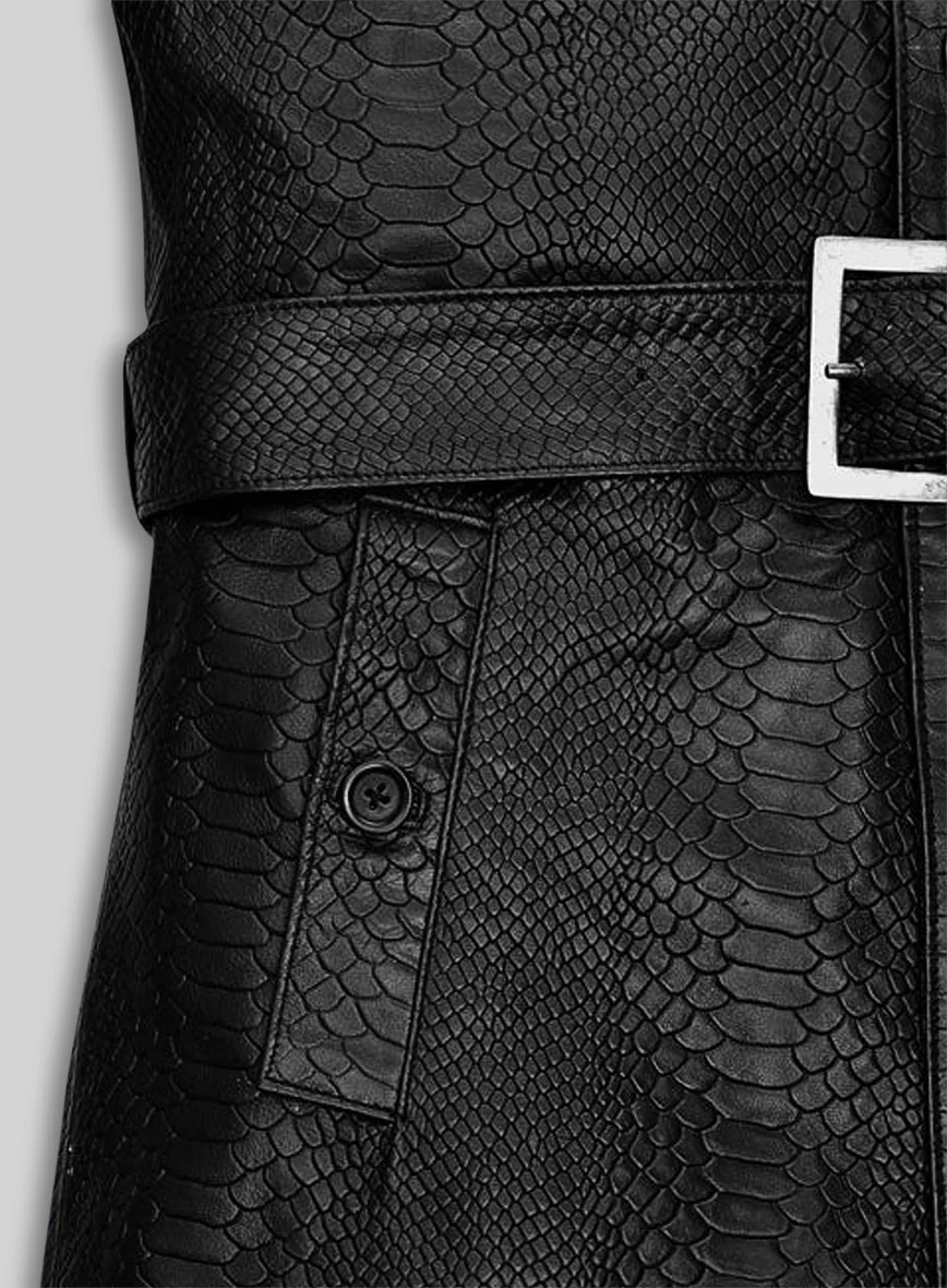 Black Python Leather Long Coat #204 - Image 4
