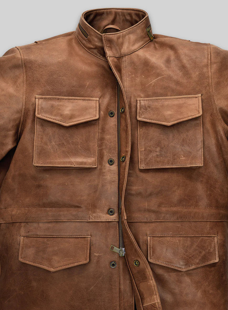 Cognac Military M-65 Leather Jacket - Image 3