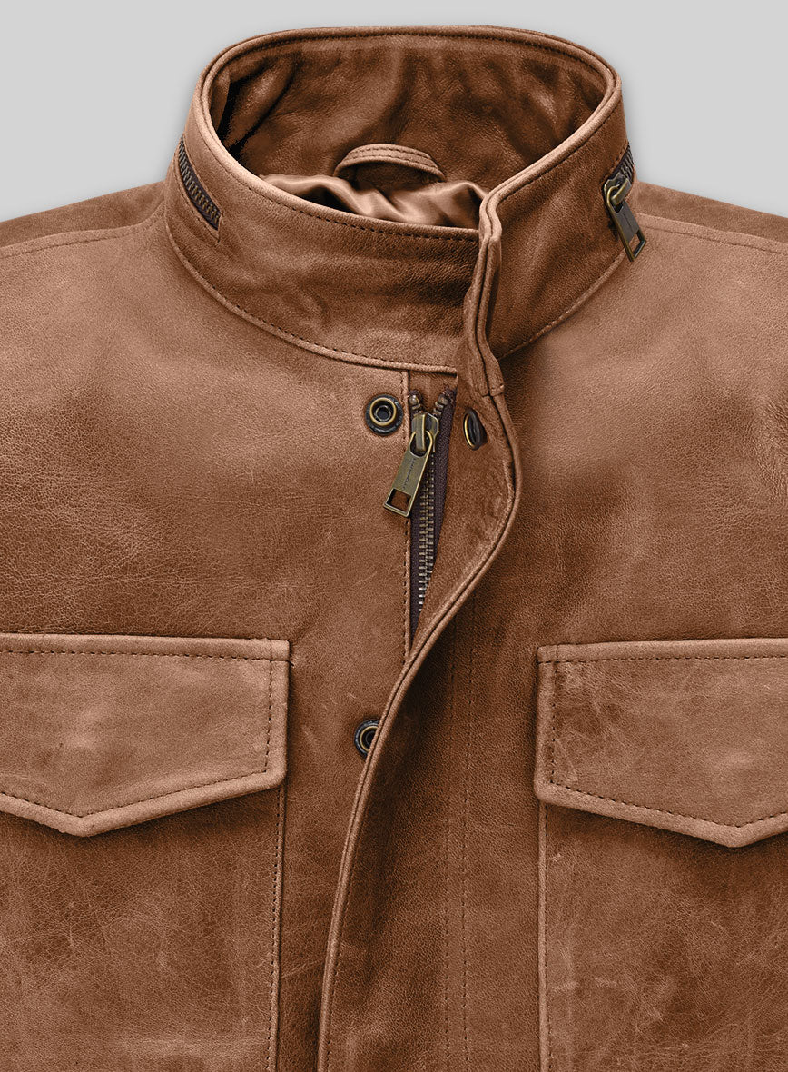 Cognac Military M-65 Leather Jacket - Image 4