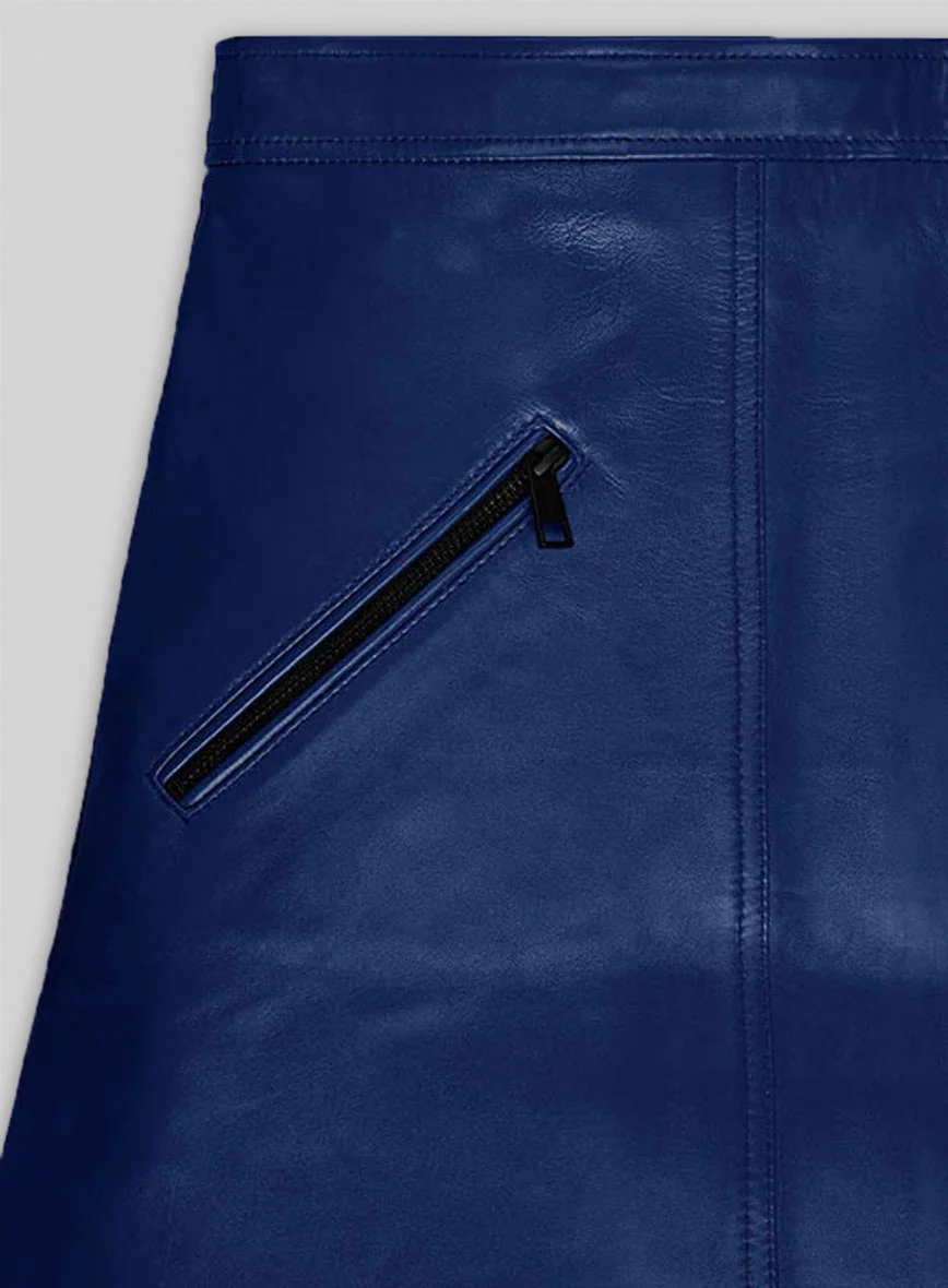 Rich Blue Emilia Clarke Leather Skirt - Image 3