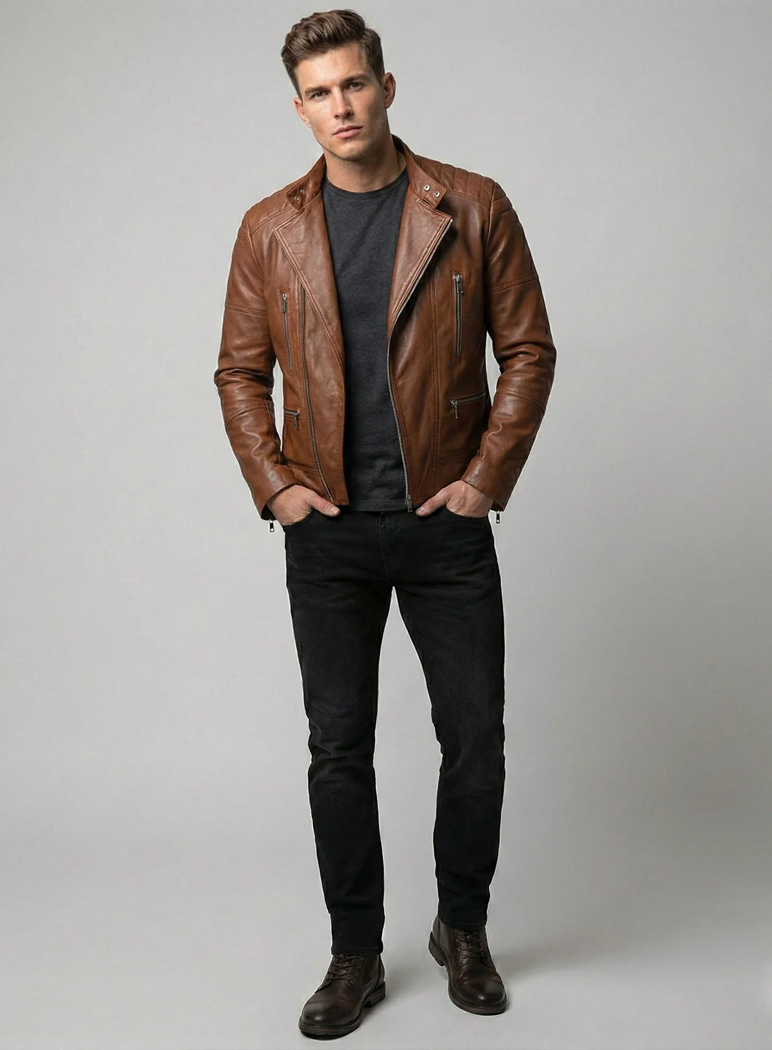 Shotgun Tan Moto Leather Jacket - Image 7