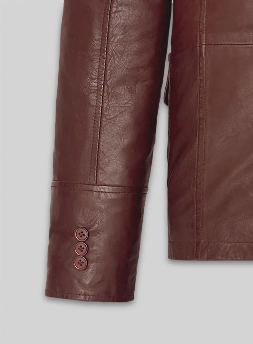 Soft Maroon Washed & Wax Leather Blazer - #716 - Image 4