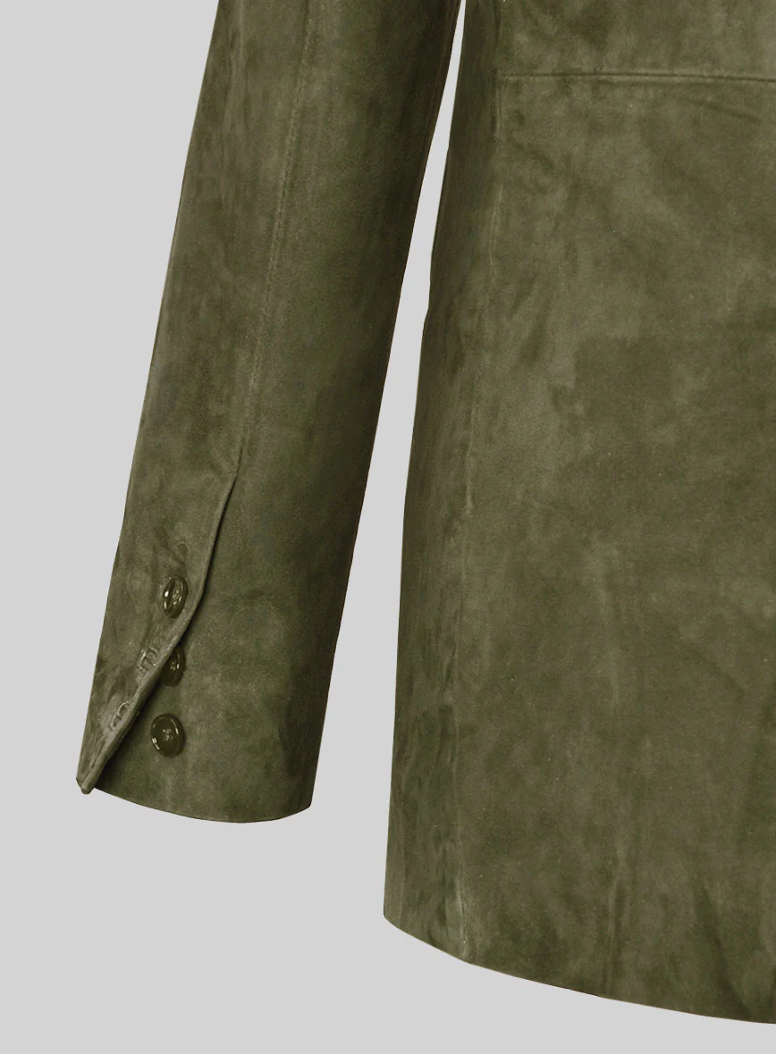 Woodland Green Suede Double Breasted Blazer - Image 6